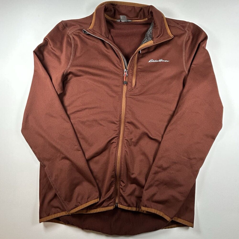 Eddie Bauer Full Zip Mid Layer Jacket Mens M Rust Brown Waffle Knit Gorpcore